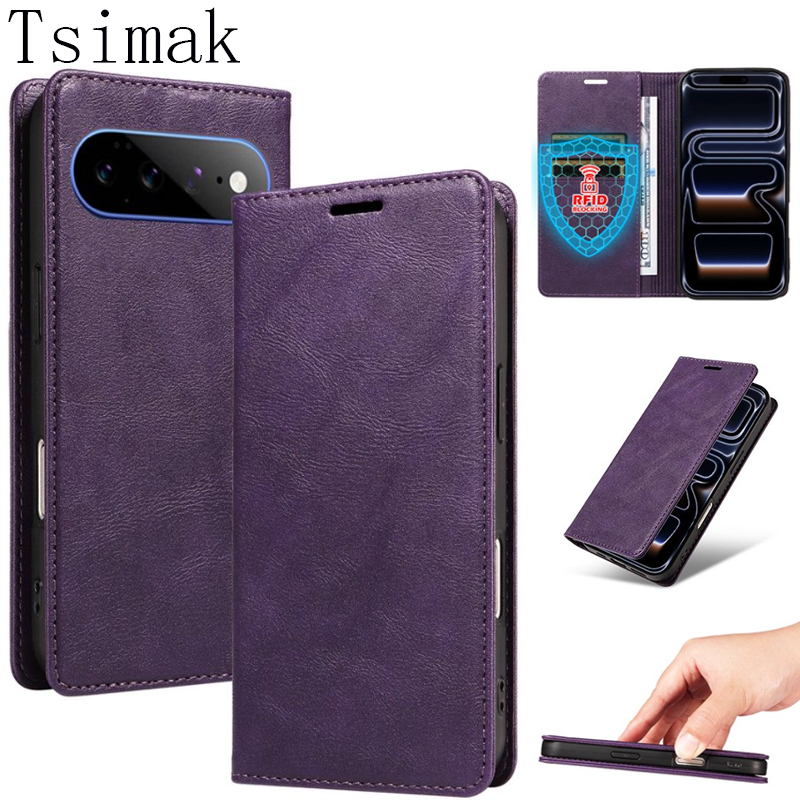 Google Pixel 9 Pro - Funda de Cuero Magnética con Tapa
